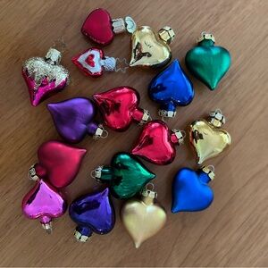 (16) Small Glass Heart Christmas Ornaments